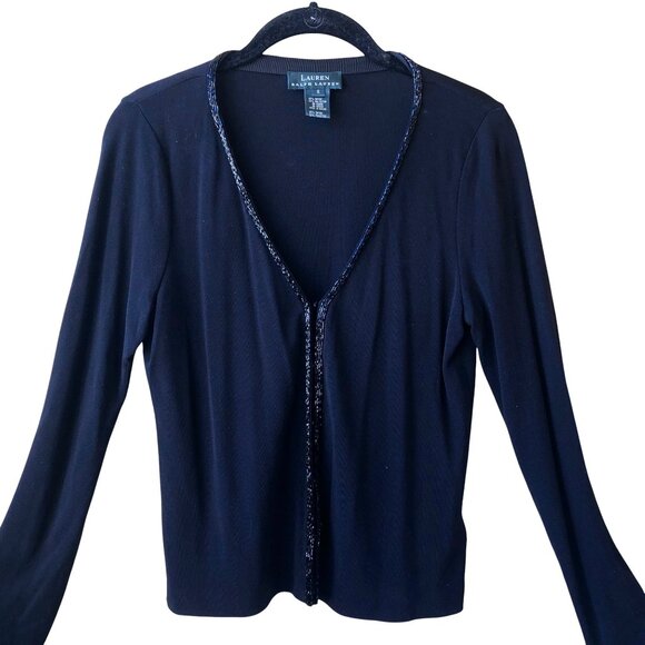 Lauren Ralph Lauren Black Cardigan Sweater BEADS - Picture 12 of 15